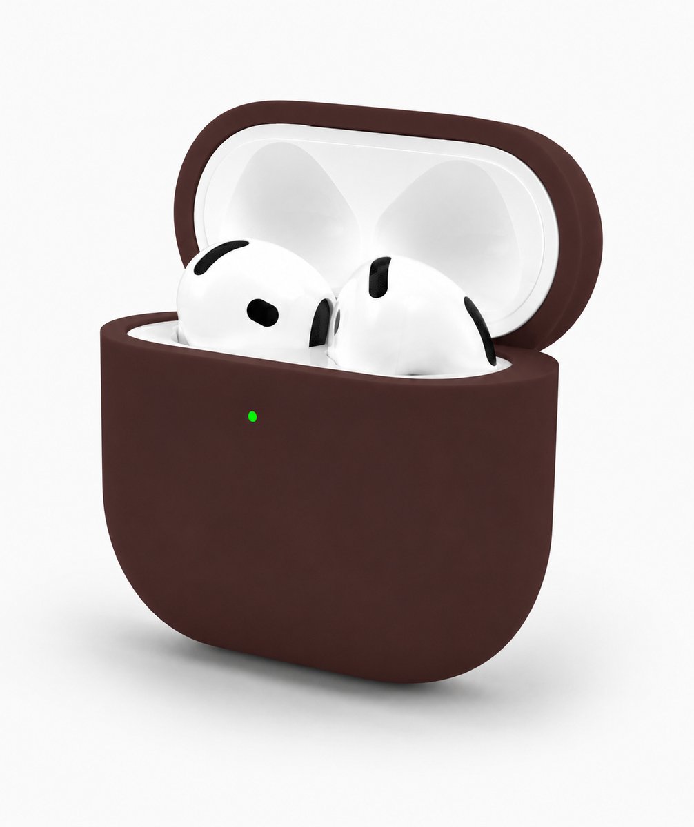Enluxe Case geschikt voor Airpods 4 - Donker Bruin 'Espresso' - Premium Siliconen Hoesje, Valbescherming & Spatwaterdicht, Draadloos Opladen Compatibel