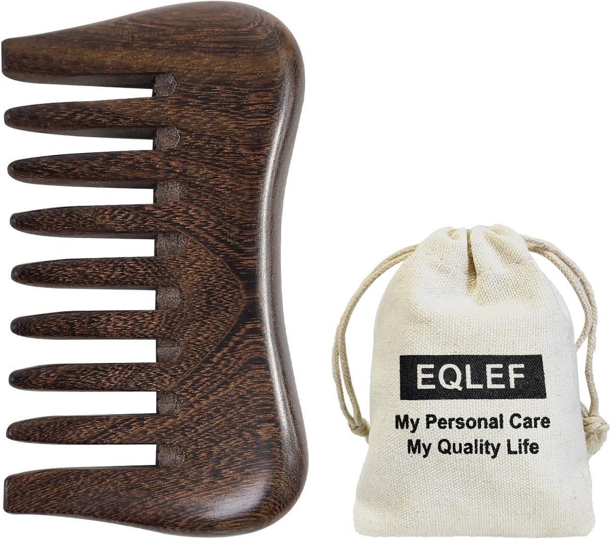 Houten Kam van 10 cm voor Reizen, Krulstyling Kam met Katoenen Tas, Ideaal voor Mannen en Vrouwen, Perfect voor Krullend Haar en Dameskapsels