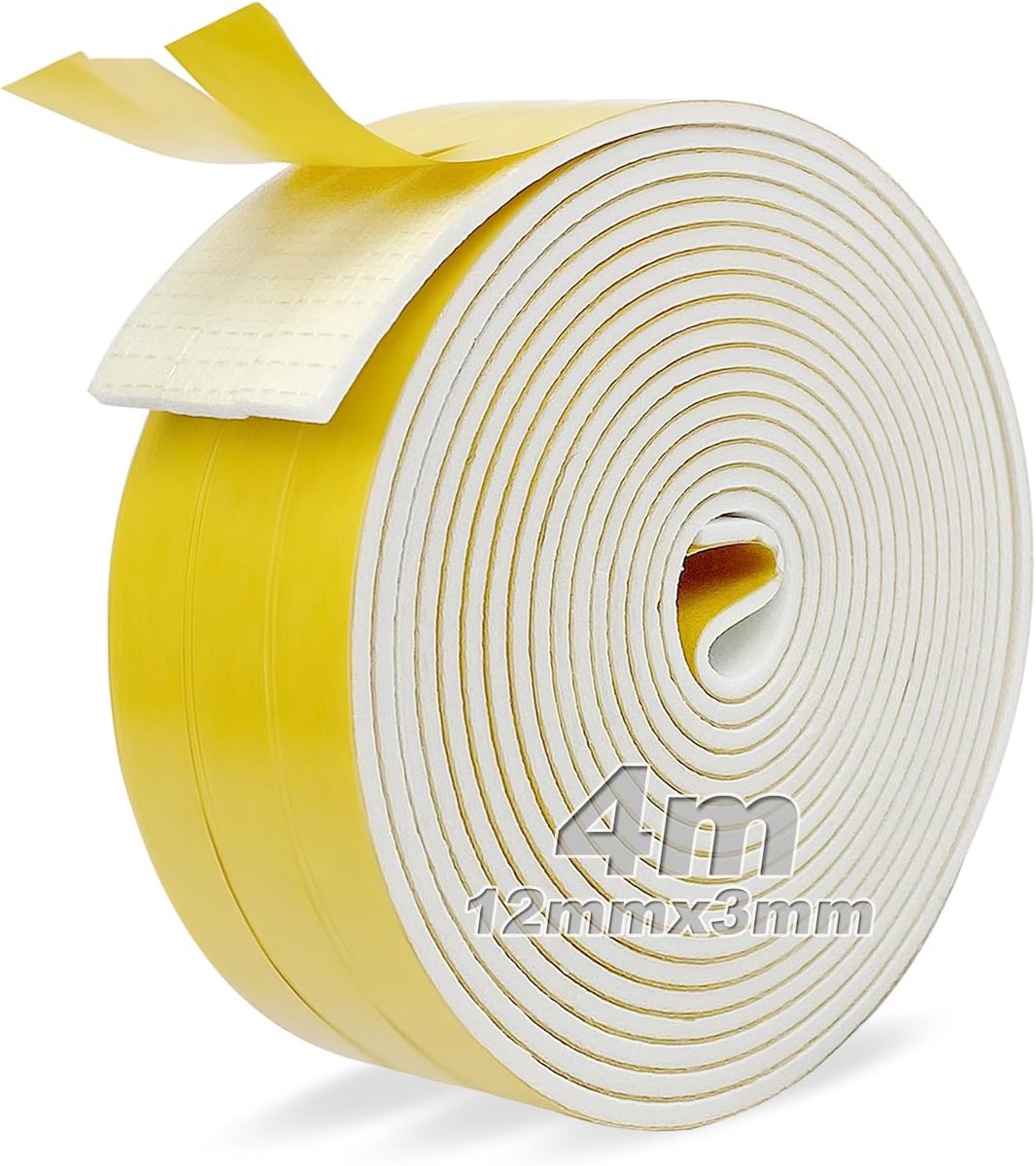 SnelShoppen - Foam Tape 6mm x 3mm - Zelfklevende Foam Adhesief Sealing Tape voor Geluidisolatie, Ramen en Deuren - 4 Rollen, 5 Meter per Rol, Wit