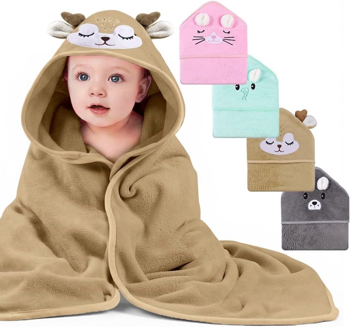 SnelShoppen - DiULi Baby Soft Hooded Towel voor Kinderen - Schattige Dieren Ontwerp Bad- en Zwemhanddoek voor Baby's en Peuters - Bruine Hert - 80x80c