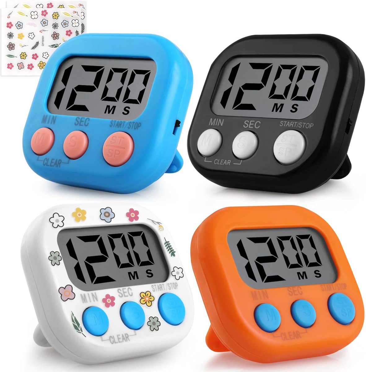 SnelShoppen - 4-Pack Keukentimers, Elektronische Digitale Timers met Luid Alarm, Grote LCD-Scherm, Magnetisch, Veelkleurig, Perfect voor Koken en Bakk