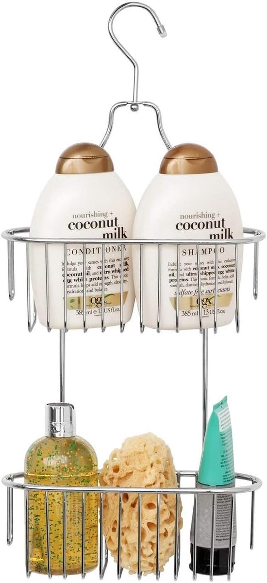 SnelShoppen - Hangende Douche Rek met 2 Niveaus - Roestvrij Staal - Chroom Geplateerd - Voor Badkamer Essentials - Ruimtebesparend en Stevig