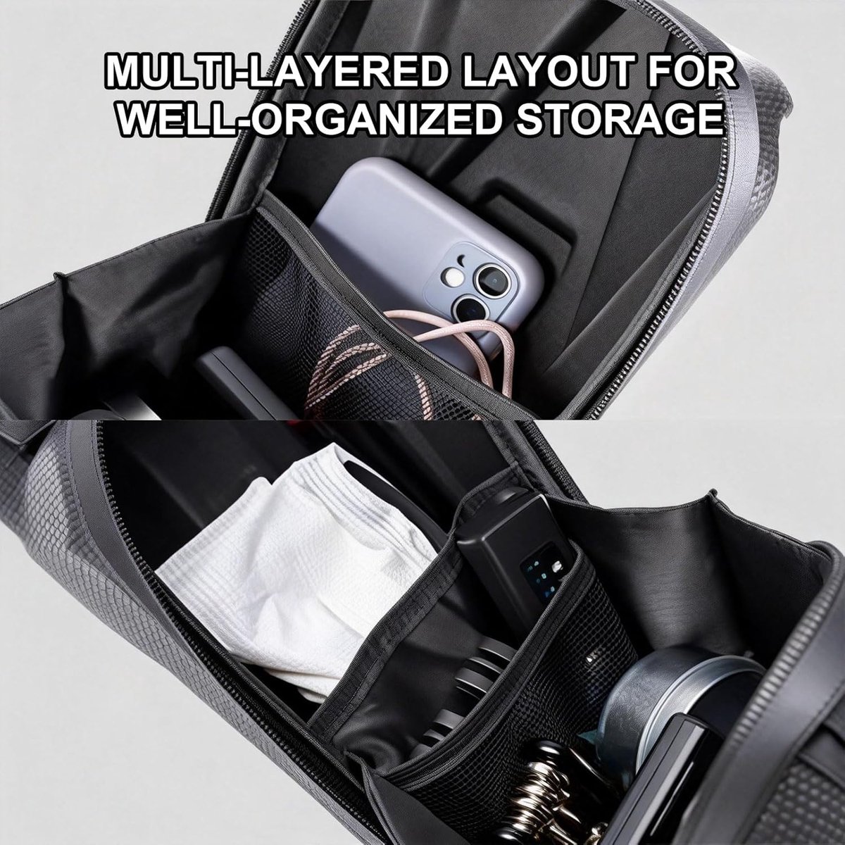 SnelShoppen - E-Scooter Bag 4L - Waterproof EVA Handlebar Bag met Hard Shell, Multi-layer Strap, Keychain - Grote Capaciteit voor Xiaomi, Ninebot en E