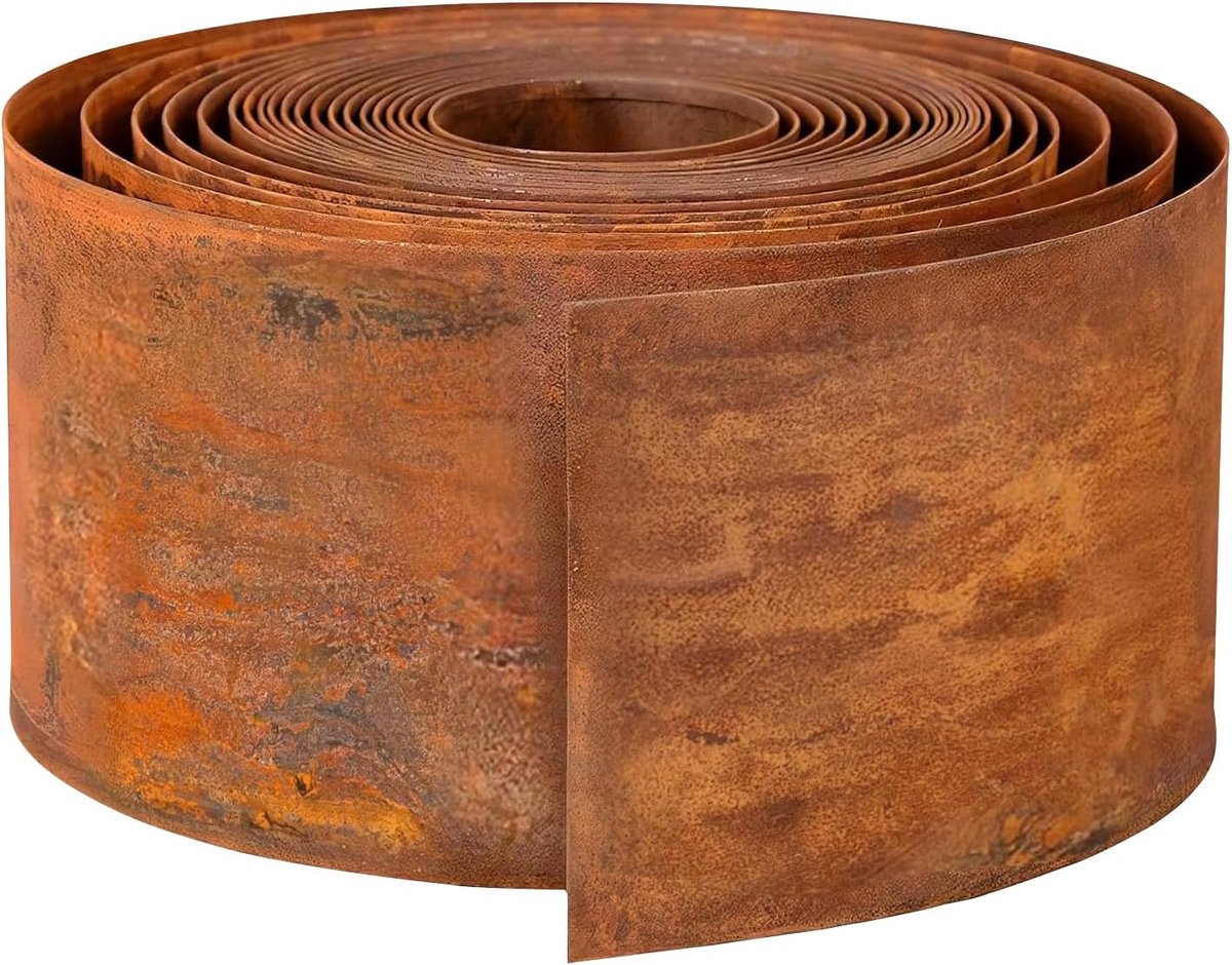 SnelShoppen - Corten Stalen Grasrand 10 m, 15 cm Hoog, Metalen Bloembedrand, Ronde Tuinrand met Roest Effect voor Tuin Decoratie en Onderhoud