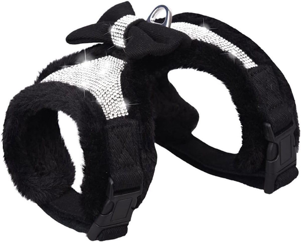 SnelShoppen - Plush Hondenharnas met Strass - Winter Vest met Strik voor Kleine en Middelgrote Honden - Zacht Katoen en Konijnenhaar - Perfect voor Fe