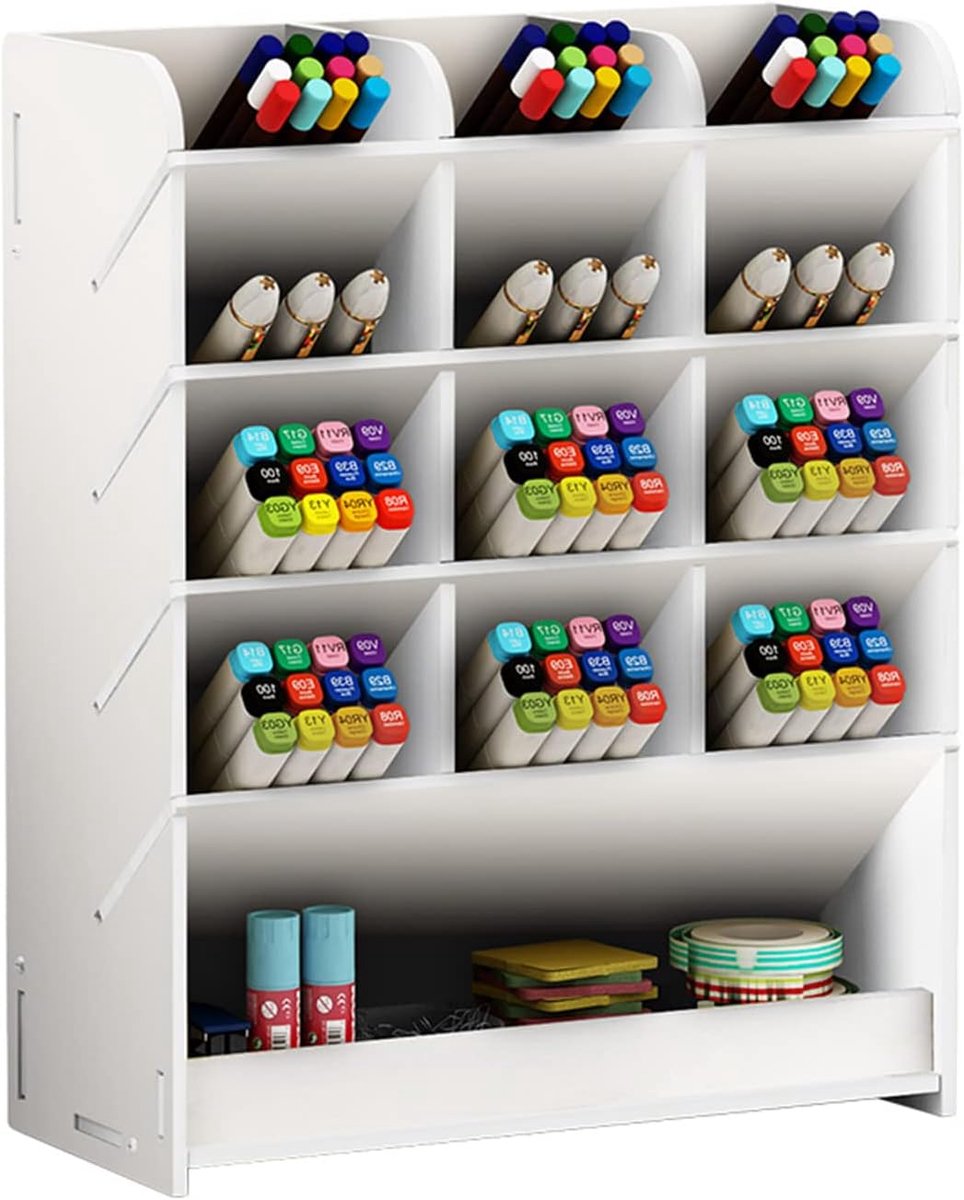 SnelShoppen - Desk Organizer Pencil Holder Multifunctionele Desktop Stationery Penhouder Box voor Thuis Kantoor School Benodigdheden Opberg Rack Wit -