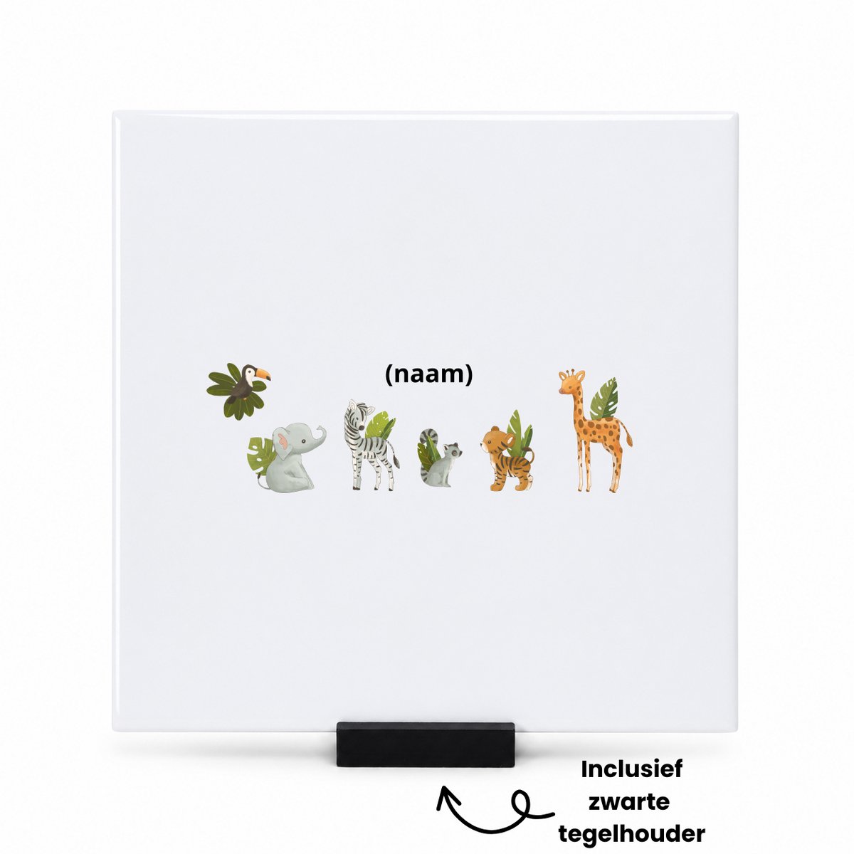 Hacebo Dieren met eigen naam tegeltje met tegelhouder - Dierentuin - dieren liefhebbers - tegeltjes met tekst - leuke cadeau voor iemand die van houdt van dieren - verjaardagscadeau - kado - gift - spreuktegels - 15x15 CM Wit