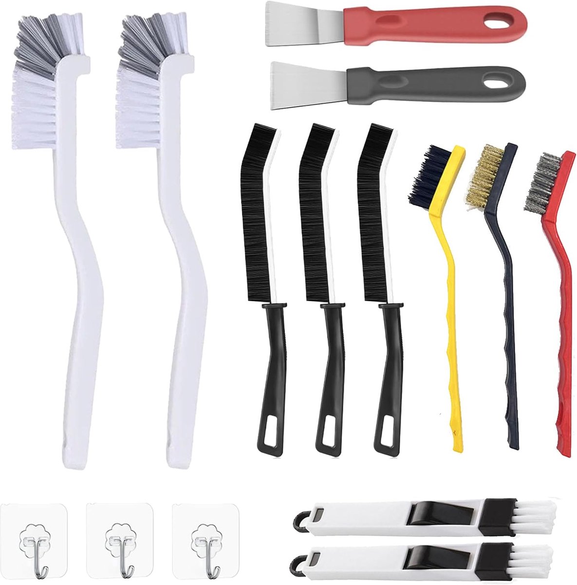 SnelShoppen - 15-delige Grout Brush Set - Schoonmaakborstels met Harde Haren, Hoekborstels, Groefborstels en Schrapers - Ideaal voor Keuken, Badkamer,