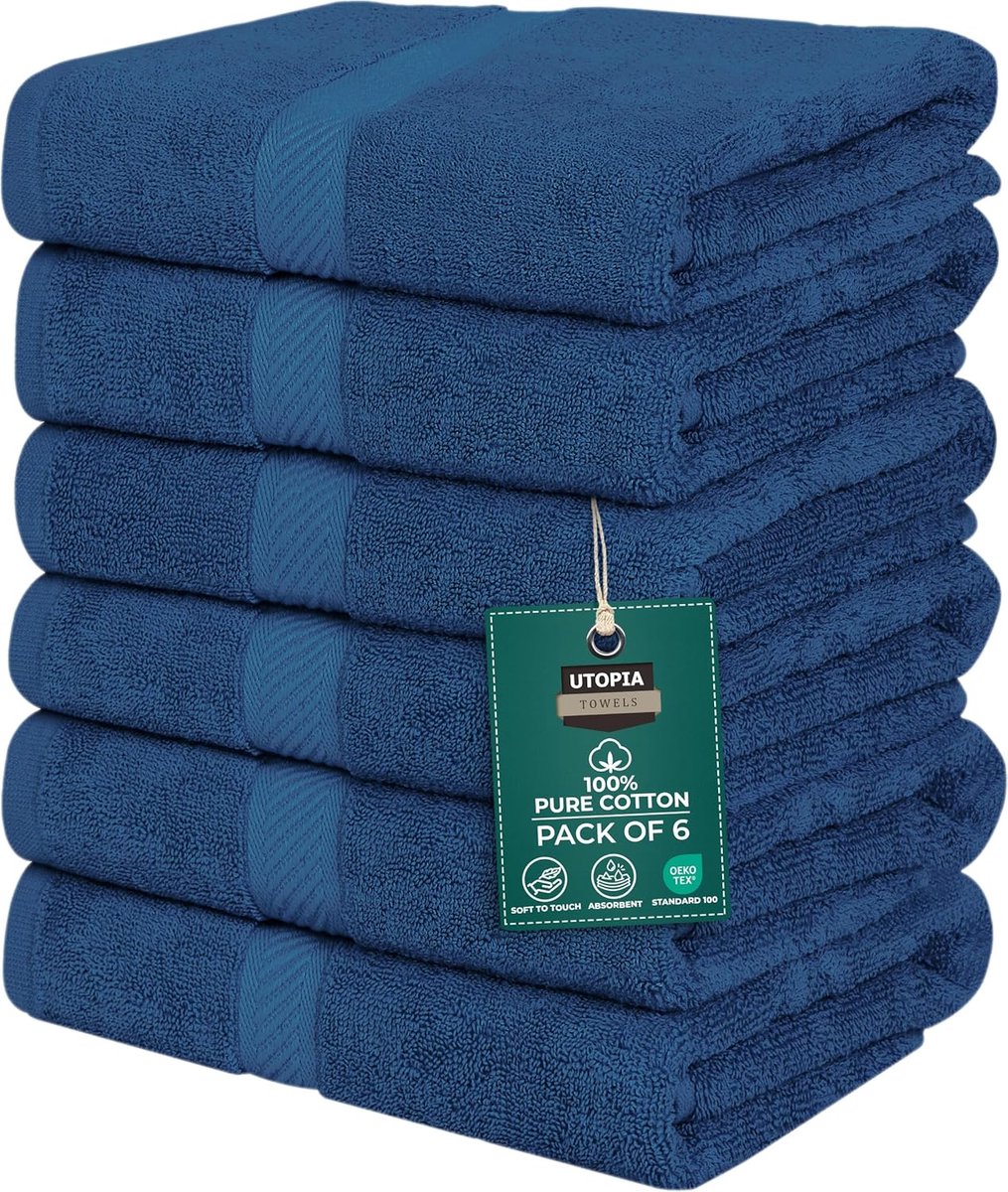 SnelShoppen - 6 Stuks Sneldrogende Badhanddoeken 60x120 cm - Lichtgewicht en Hoog Absorberend - Perfect voor Zwembad, Gym en Thuis - Katoen - Marinebl