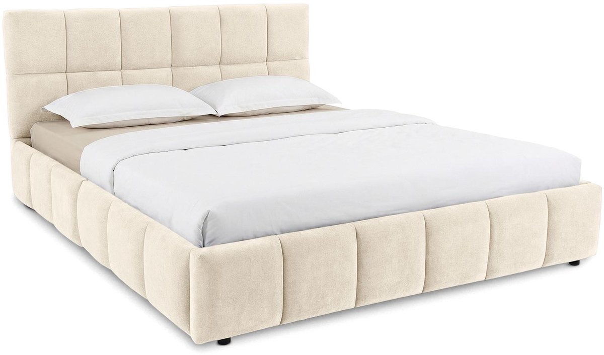 Gestoffeerd bed EMILIA 180x200 cm met lattenbodem – crèmewit