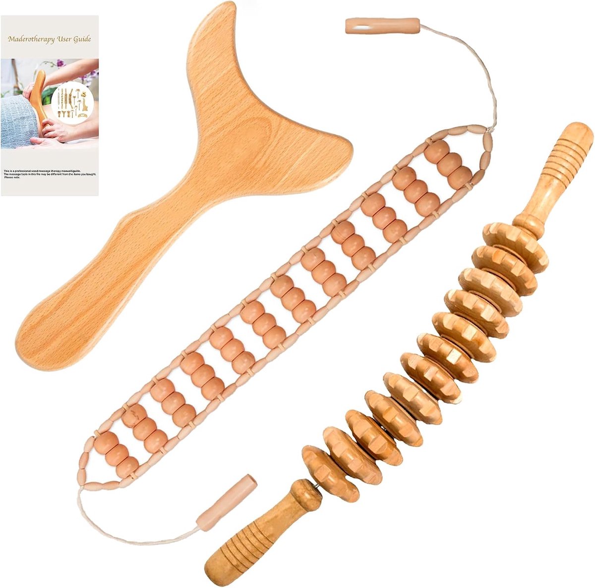 SnelShoppen - Set van 3 Houten Massagetools - Maderotherapie Massage Apparaten voor Fascia Massage, Lymfedrainage en Cellulitis - Houten Massageroller
