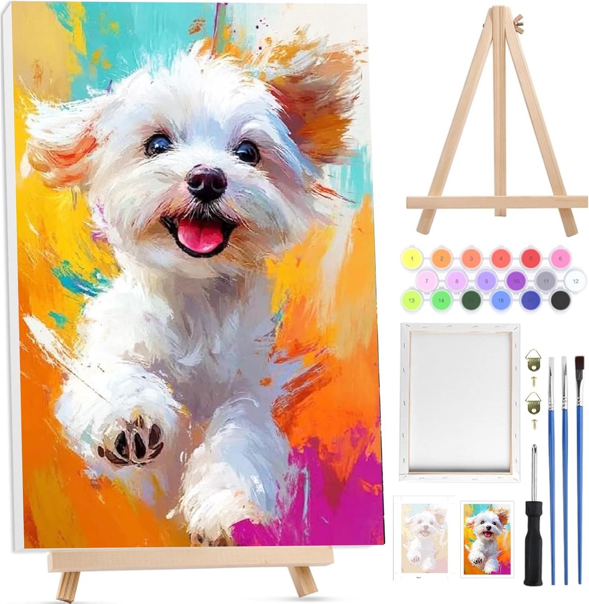 SnelShoppen - Paint by Numbers voor Volwassenen - DIY Schilderen op Canvas met Houten Easel en Verfset - Dieren Schilderij Kit voor Beginners - Creati