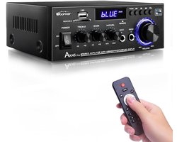 SnelShoppen - HiFi Amplifier 500W 2 Kanaals Bluetooth Versterker met FM Radio, USB, SD, RCA en Microfoon Ingang voor Thuis en Auto