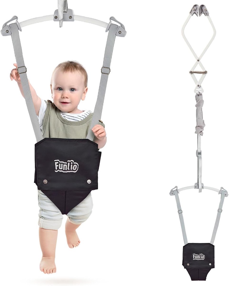 SnelShoppen - Baby Deur Jumper voor 6-24 Maanden - Verstelbare Swing met Sterke Veer - Draagbare Baby Rocker tot 18 kg - Zwart - Voor Balans en Spelpl
