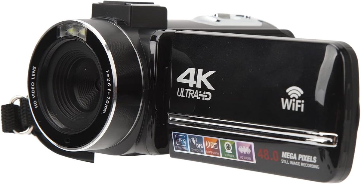 SnelShoppen - 4K Video Camera Camcorder met 48MP, 3.0" Touch Screen, 18x Digitale Zoom, WiFi Functie en Afstandsbediening voor Feesten, Vakanties en F