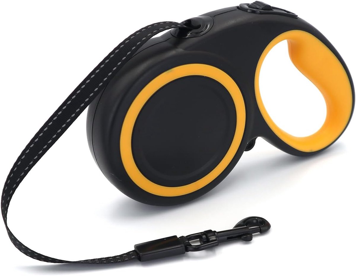 SnelShoppen - Intrekbare hondenriem 3-5 m, nylon, reflecterend, rubberen antislip handgreep, 360 graden, voor honden tot 30 kg, zwart