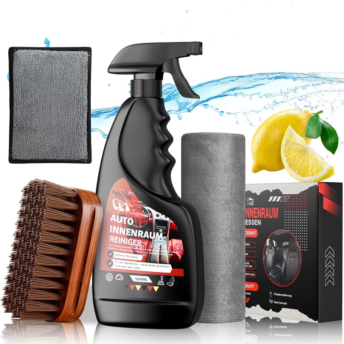 SnelShoppen - Car Interior Cleaner 500ml, Professioneel Interieur Reinigingskit Auto, Microvezeldoek 40x40 cm, Voor Alle Materialen, Ideaal voor Auto