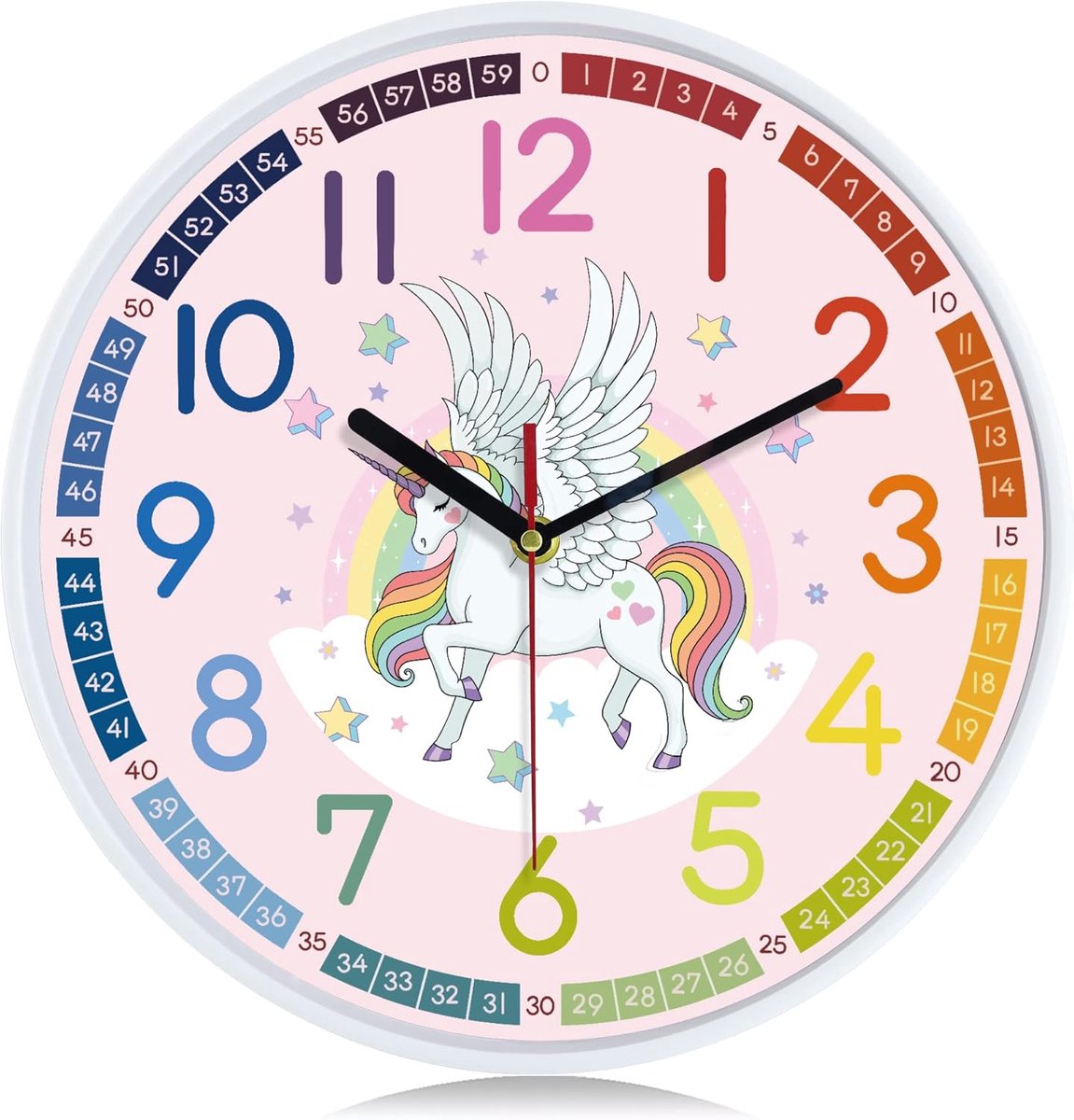 SnelShoppen - 12" Stille Leerklok voor Kinderen, Roze Wandklok met Grote Cijfers, Decoratieve Quartz Klok voor Kinderkamer, Klaslokaal en Woonkamer