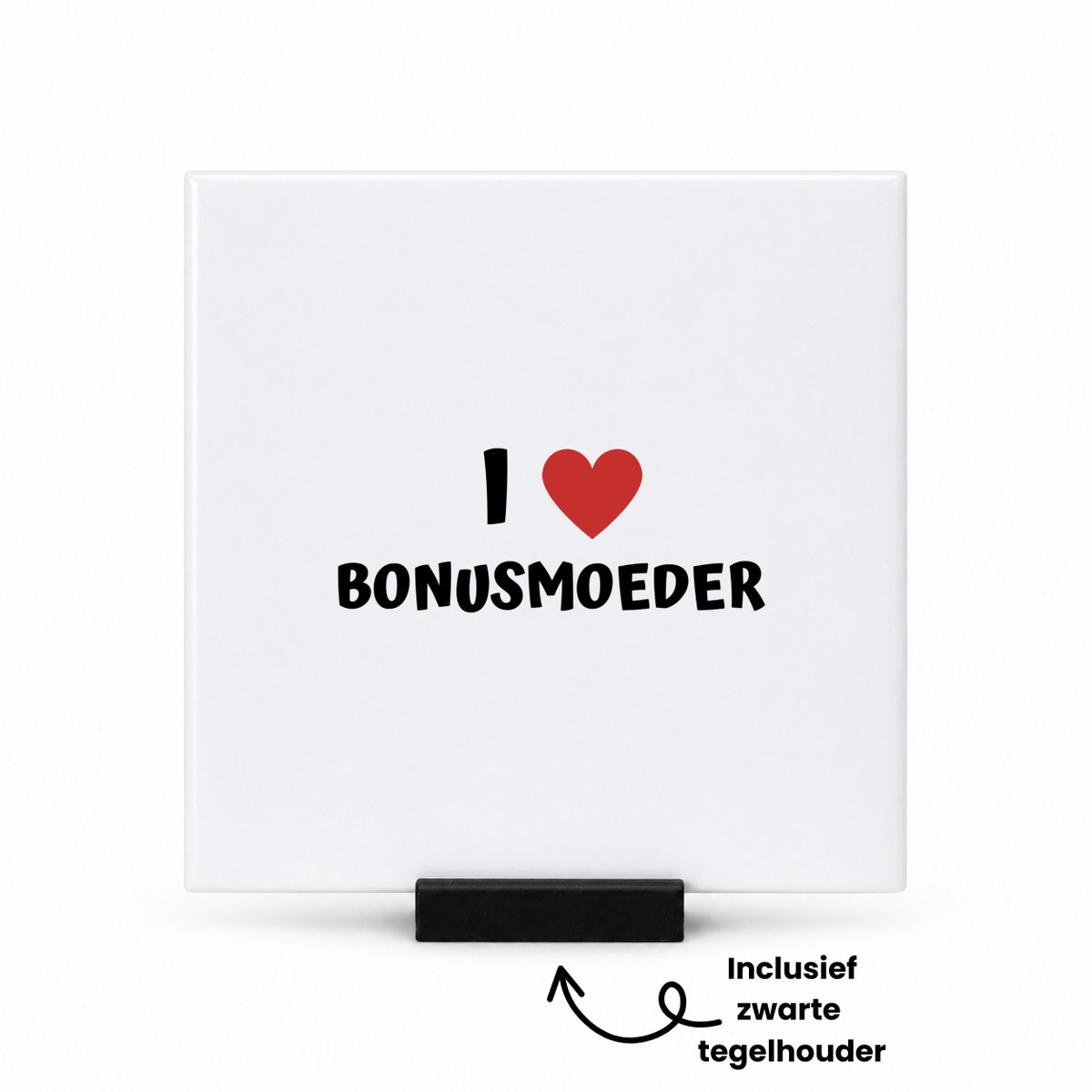 Hacebo I love bonusmoeder tegeltje met tegelhouder - Moeder - de liefste bonusmoeder - tegeltjes met tekst - Moeder cadeautjes - moederdag - verjaardag - geschenk - kado - spreuktegels - 10.8x10.8 CM Wit