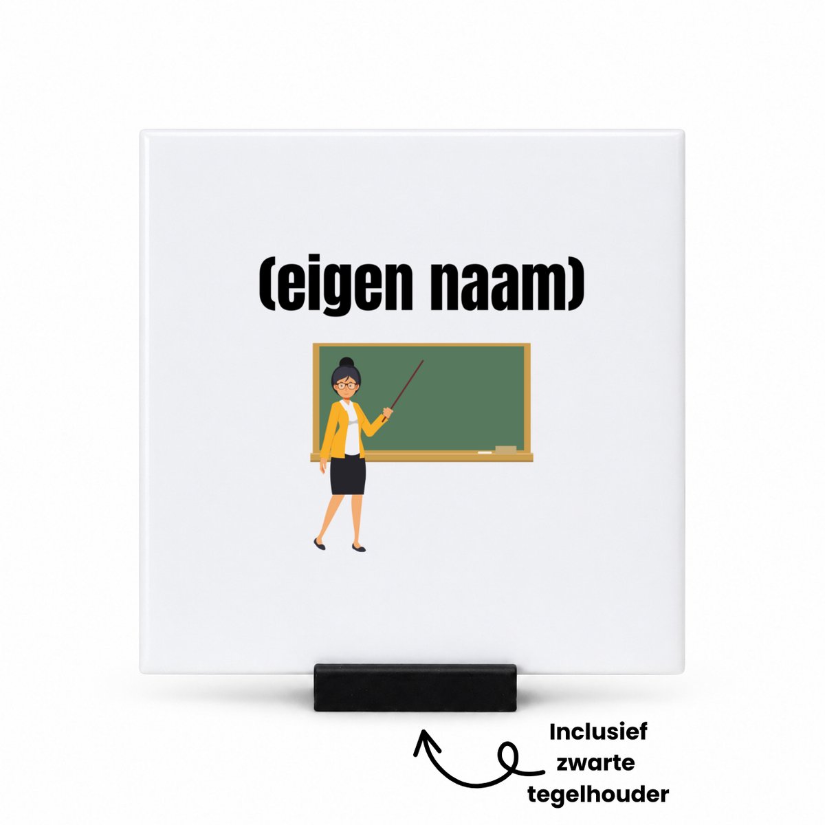Hacebo docent met krijtbord met eigen naam tegeltje met tegelhouder - Docent - leraren - tegeltjes met tekst - jufvrouw - cadeau - verjaardag - kado - spreuktegels - 10.8x10.8 CM Wit