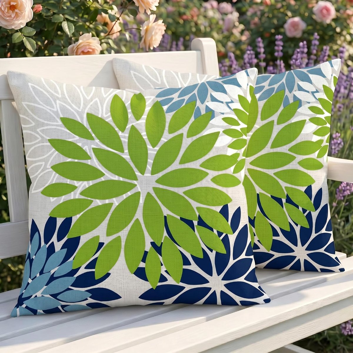 SnelShoppen - Set van 2 Weerbestendige Outdoor Kussenhoezen 40 x 40 cm met Dahlia Motief, Dubbelzijdig, Decoratieve Kussens voor Sofa, Tuin, Balkon, C