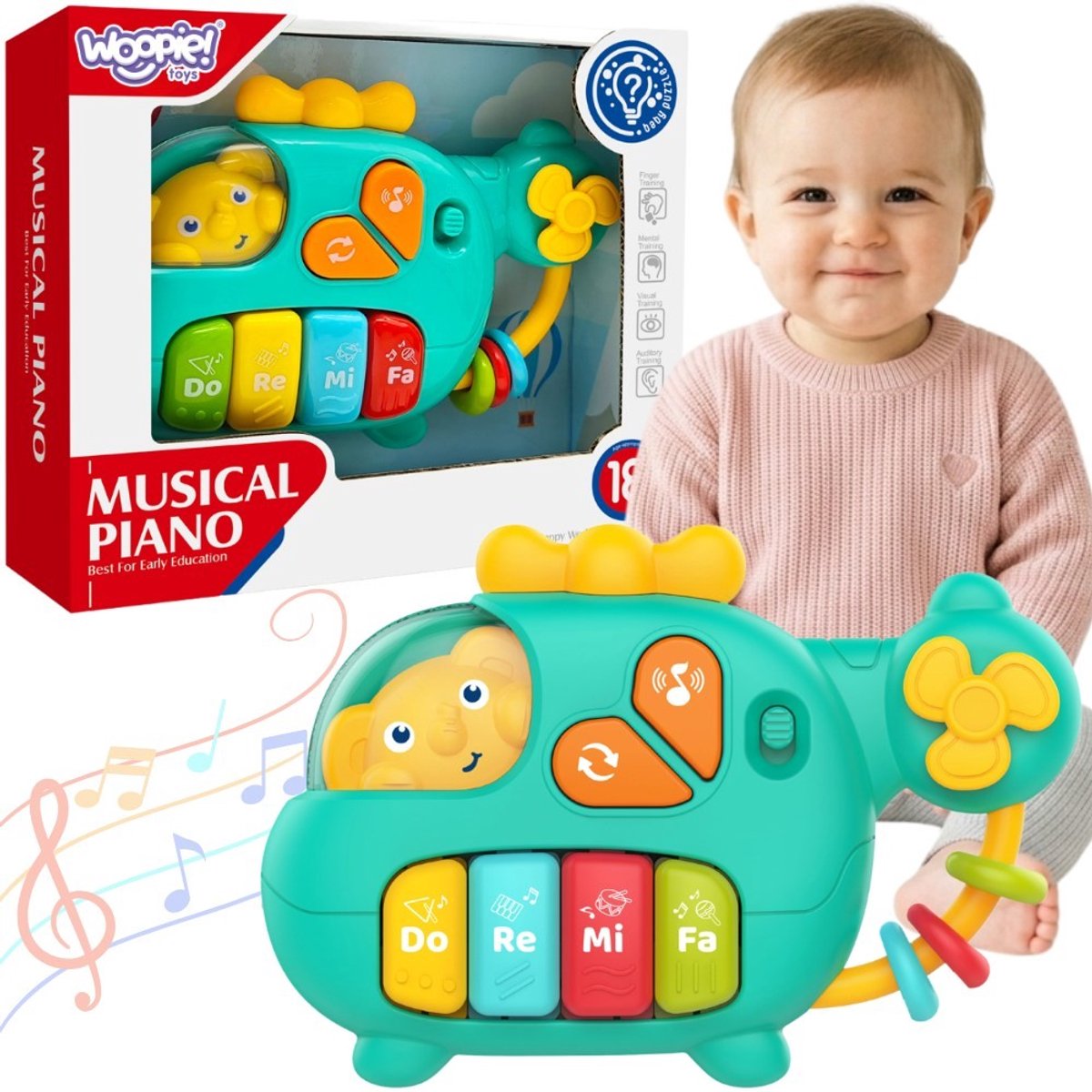Woopie Baby Interactieve Piano Helikopter Olifant Muzikale Geluiden 18m+