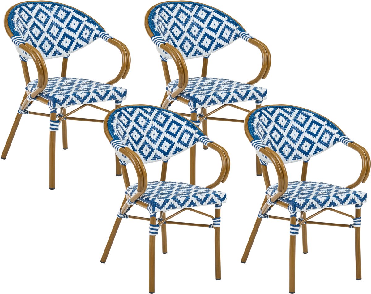 CASPRI - Tuinstoel set van 4 - Blauw/Wit - PE-rotan