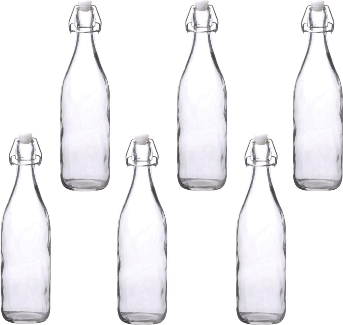 SnelShoppen - Set van 6 Glazen Beugelflessen 1 Liter - Stevige Luchtdichte Flessen voor Water, Sap, Kombucha en Inmaak - Transparant Italiaans Glas vo