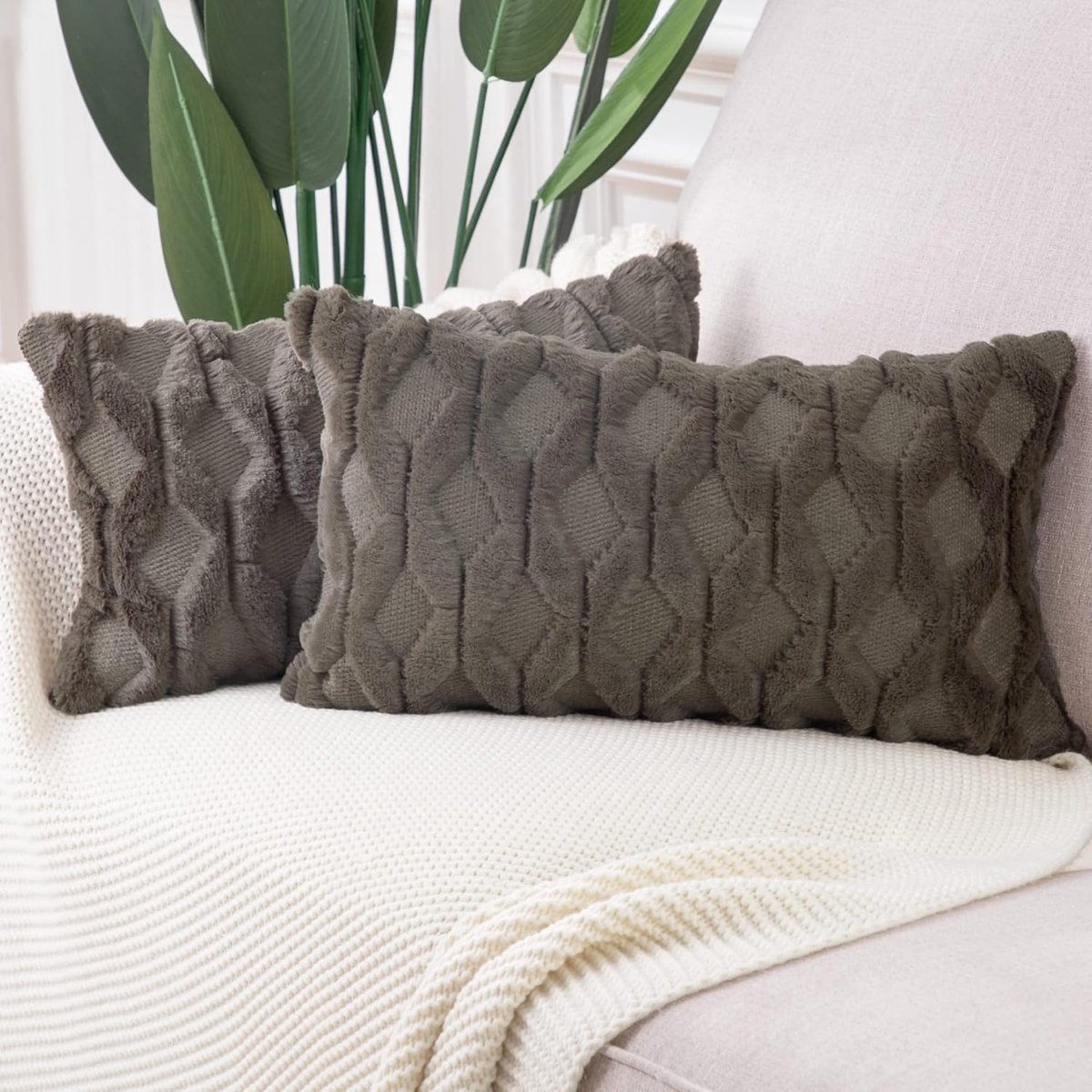 SnelShoppen - Set van 2 Luxe Taupe Kussenhoezen 40x60cm - Zacht Pluche Kort Wol Velours Decoratief voor Bank en Slaapkamer