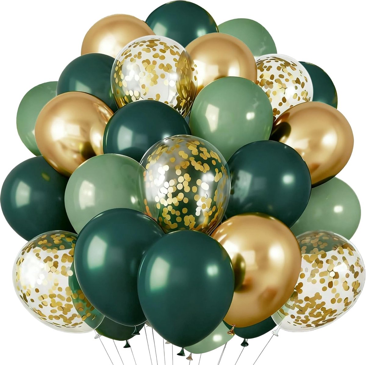 SnelShoppen - Dark Green Gold Balloons Set - 60 Stuks - 12 Inch Ballonnen - Metallic, Navy, Lichtblauw, Perle - Feestdecoratie voor Verjaardag, Bruilo