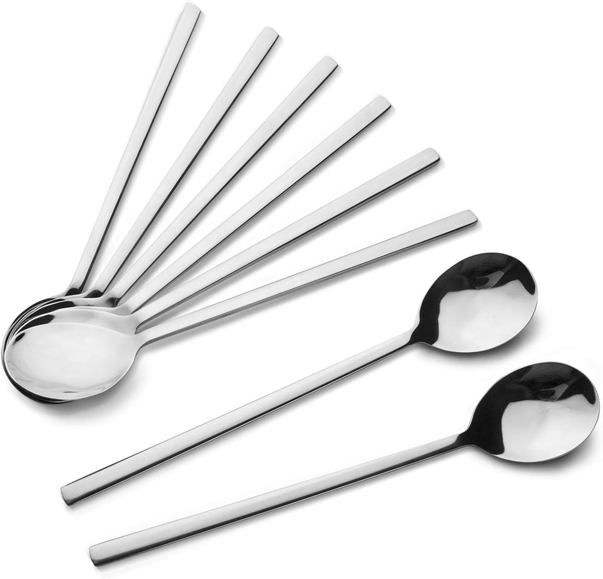 SnelShoppen - 8 stuks ronde Koreaanse roestvrijstalen soeplepels, 21,5 cm - duurzaam, hoogglans, perfect voor diner, buffet en feest