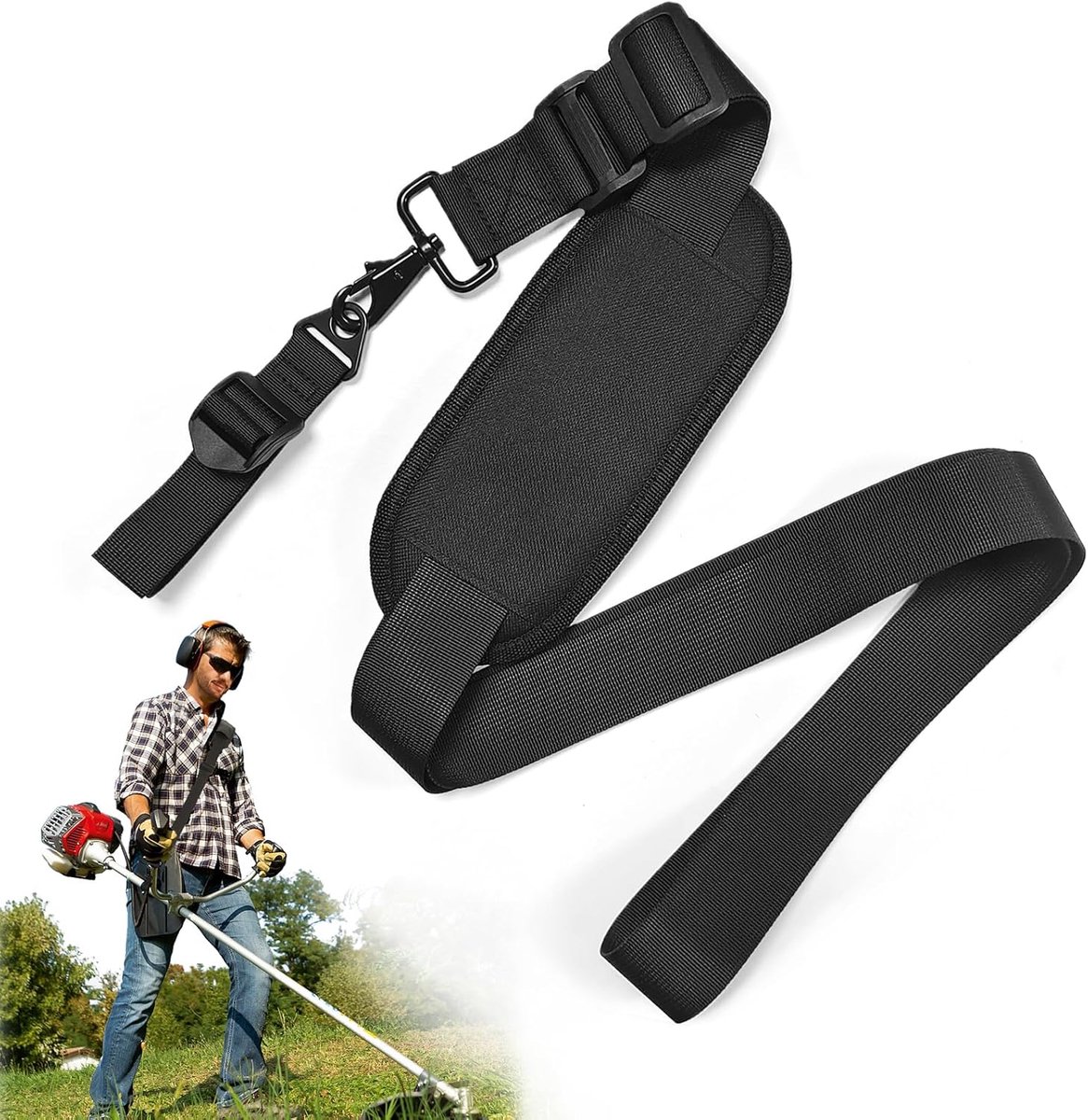 SnelShoppen - Verstelbare Schouderband voor Grastrimmer, Motorzaag, Bosmaaiers, Bladblazer en Heggenschaar - Duurzaam Nylon - 62cm tot 112cm - Zwart