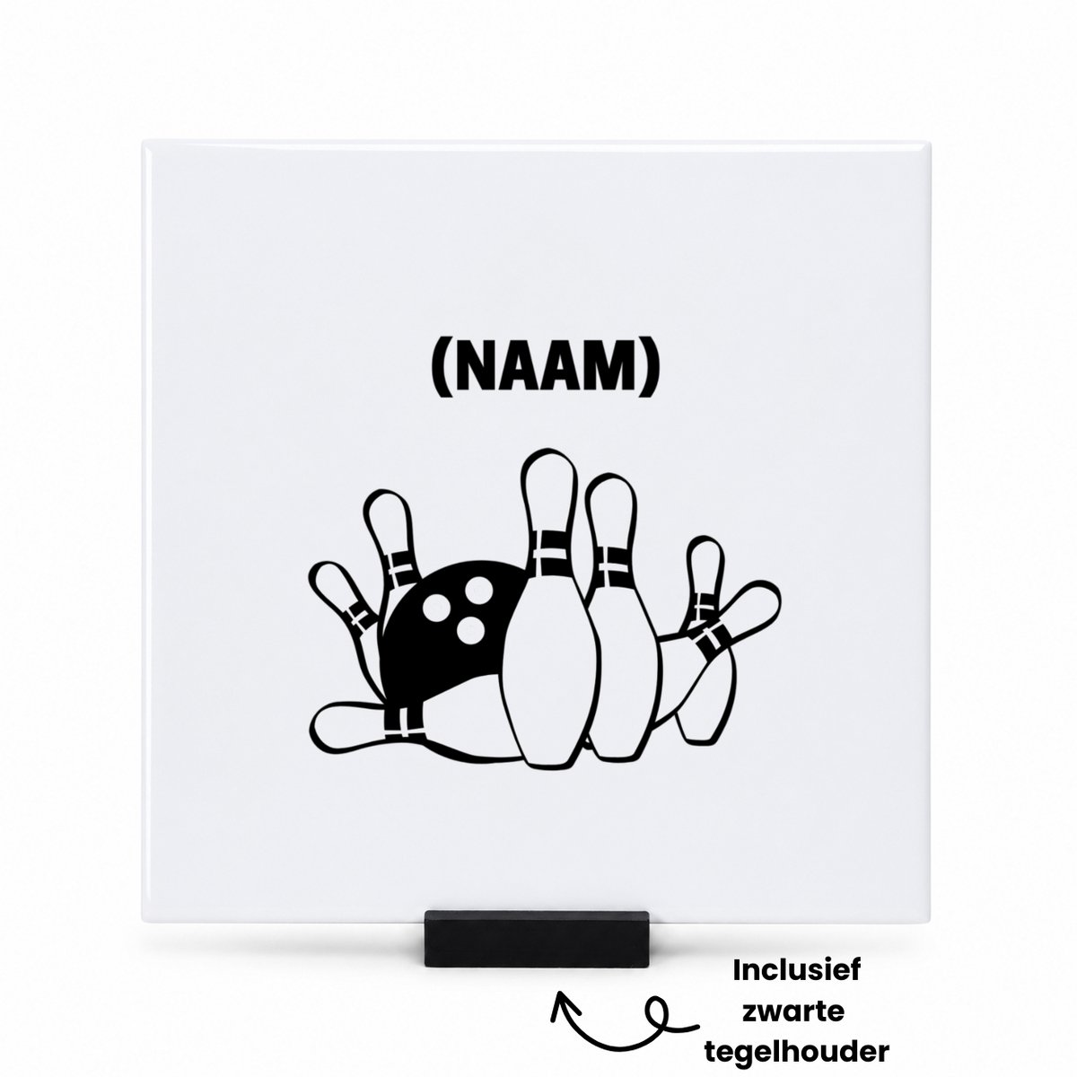 Hacebo Bowlen met eigen naam tegeltje met tegelhouder - Bowlen - Bowler - tegeltjes met tekst - Sport - spreuktegels - 15x15 CM Wit