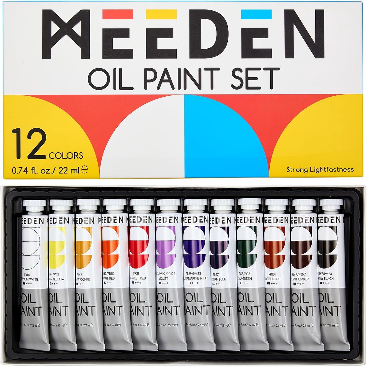 SnelShoppen - Olieverfset 12 x 22ml - Rijke Pigment Kunstverf voor Canvas, Beginners, Studenten, Volwassenen, Kleurmengtechnieken, Creatieve Schilderk