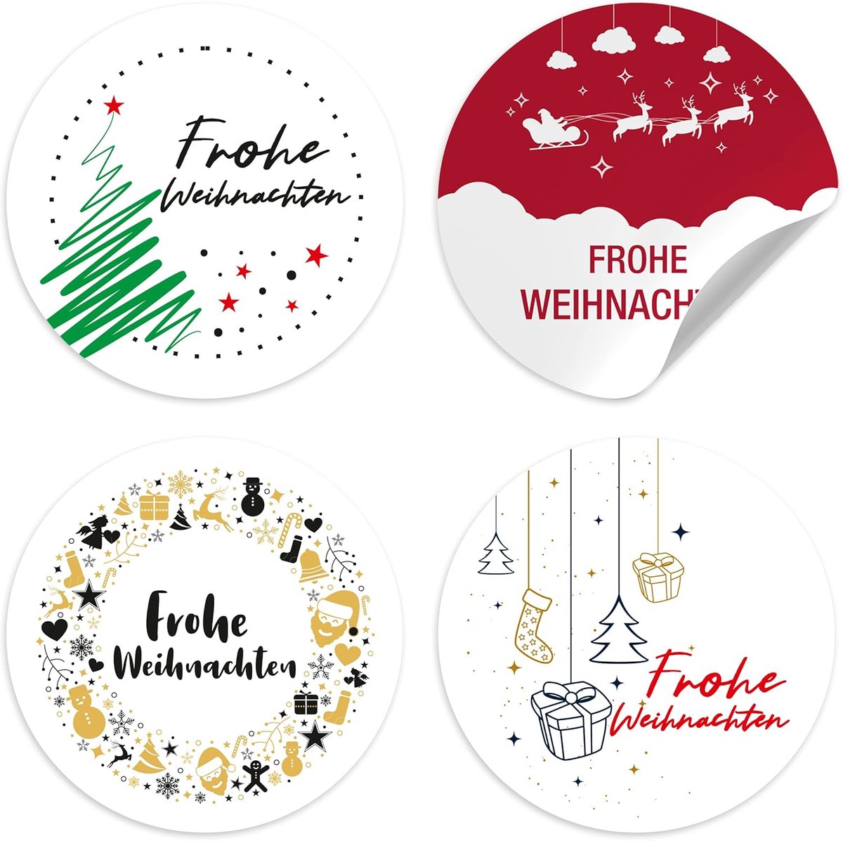 SnelShoppen - 96x Kerststickers voor Cadeaus - Zelfklevende Labels in 4 Variaties - Ronde 4cm Stickers voor Kerst, Feest, en Cadeauverpakking