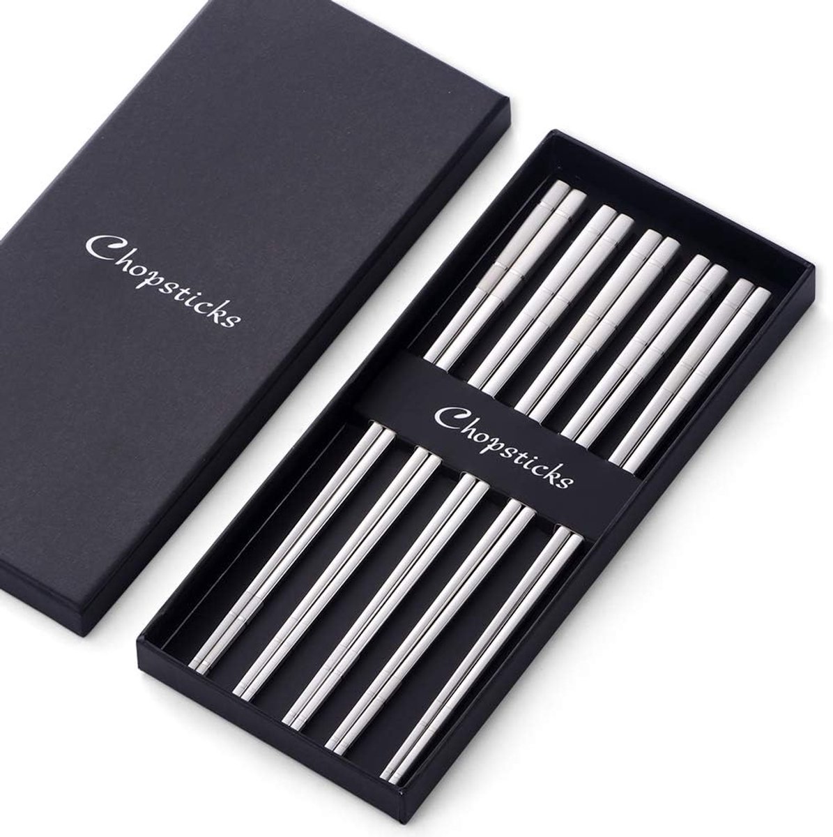 SnelShoppen - Chinese Chopsticks Set RVS Zilver 5 Paar Sushi Stokken voor Japanse en Koreaanse Keuken, 23.3cm Lange Metalen Eetstokjes, Vaatwasmachine