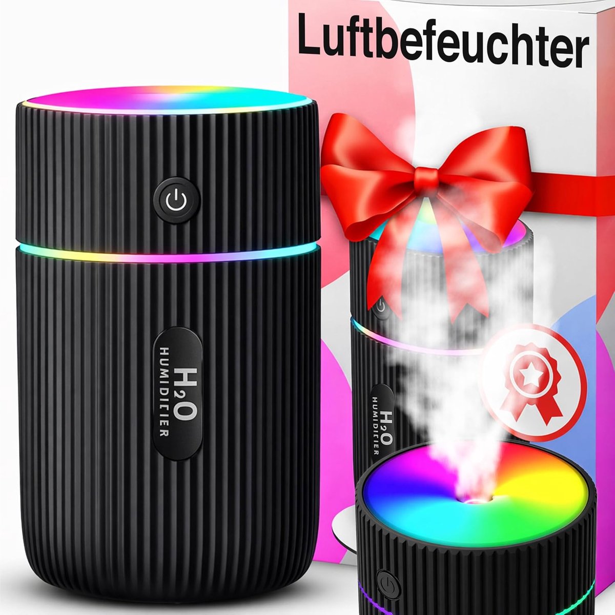 SnelShoppen - Ultrasonic Luchtbevochtiger 220 ml met USB, Stil < 20 dB, 40 ml/u, 4-8 Uur Looptijd, Aroma Diffuser met 7-Kleur RGB of Witte Verlichting