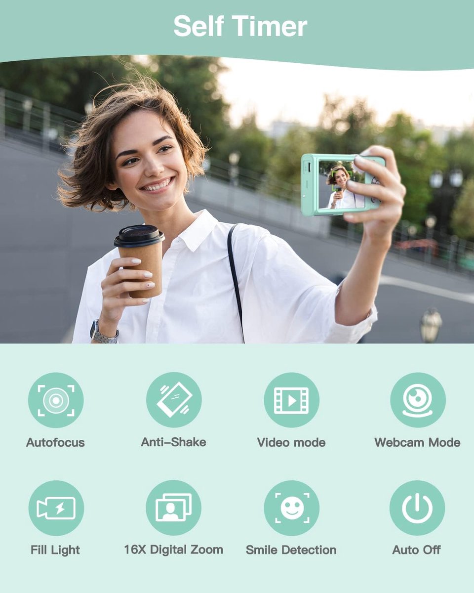 SnelShoppen - Digitale Camera 1520P Auto Focus Compact Camera FHD 48MP Vlogging Camera met 2.8 inch Scherm en 16x Digitale Zoom voor Kinderen, Tieners thumbnail 2
