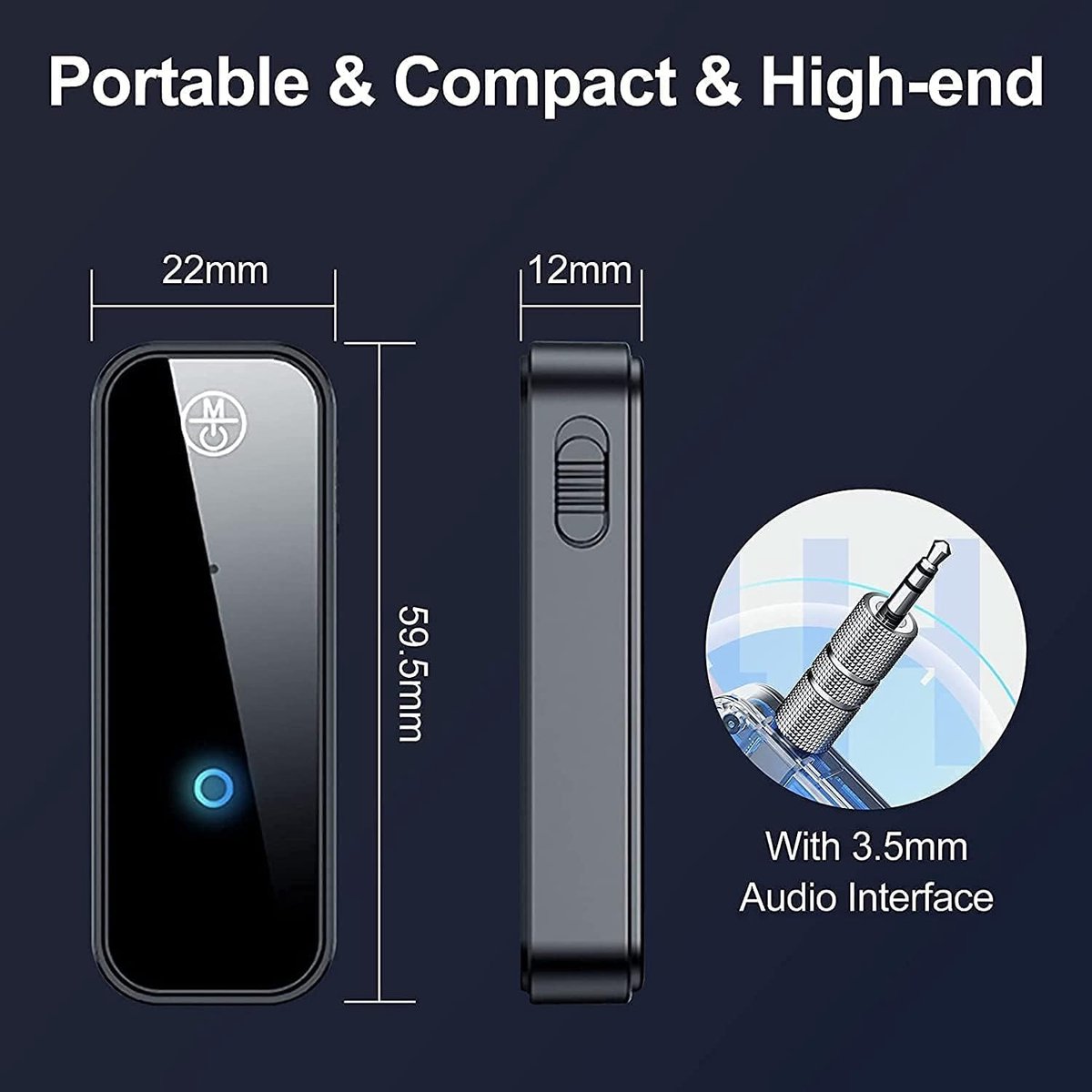 SnelShoppen - Aux Bluetooth Adapter voor Auto - Bluetooth 5.0 Ontvanger voor Handsfree Bellen en Muziek Luisteren - USB-C Opladen - 10 Uur Batterijduu