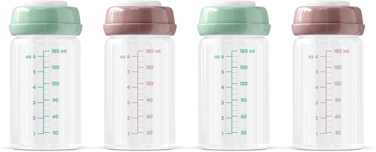 SnelShoppen - 4x180ml Glazen Flessen voor Borstvoeding, Premium Bewaarflessen, Vaatwasser, Vriezer en Magnetron Bestendig, Perfect voor Moeders, Babyp