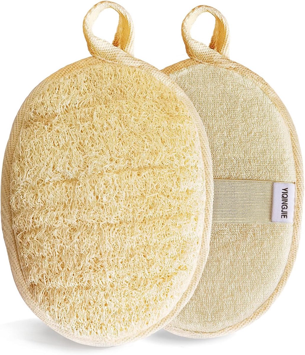 SnelShoppen - Natural Loofah Sponge Exfoliating Body Scrubber 2 Pack - Biologisch Afbreekbare Luffa Spons - Exfoliërende Bad- en Doucheschrobber voor