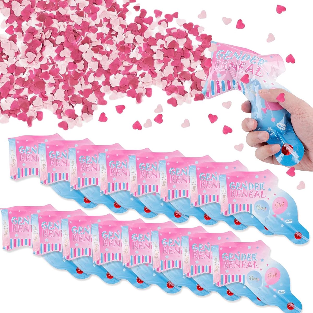 SnelShoppen - 20 stuks Roze Geslachtsonthullingsconfettikanon - Biologisch Afbreekbaar - Feestbenodigdheden voor Babyshower, Bruiloften, Verjaardagen