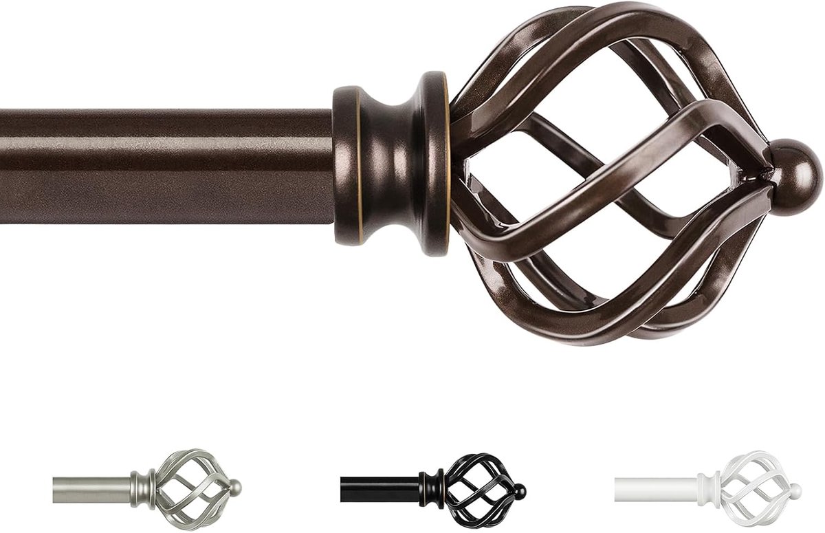 SnelShoppen - Gordijnroede Brons Uittrekbaar 80-148 cm - Decoratieve Gordijnroede met Twist-Kooi Eindstuk voor Woonkamer, Slaapkamer, Ramen