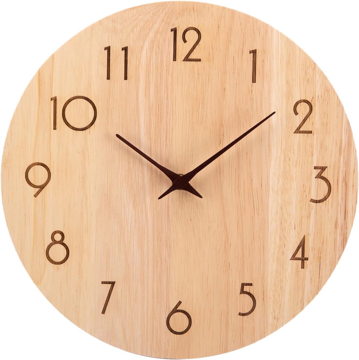 SnelShoppen - Wandklok Hout Eiken Geruisloos 30 cm Kwarts Eenvoudig Te Lezen Voor Thuis Keuken Slaapkamer Kantoor School - Pijlwijzer Houtkleur