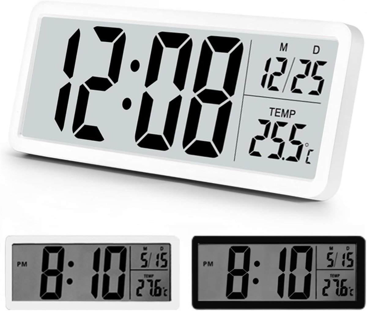 SnelShoppen - Digitale Wandklok met Temperatuurweergave - Batterijgevoede Witte Wandklok 20CM - 12/24 Uur Formaat - Moderne Tafelklok voor Woonkamer,