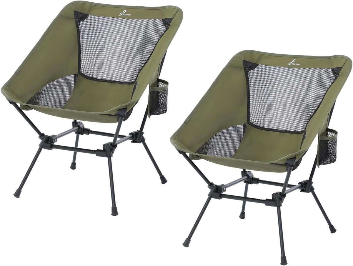 SnelShoppen - Sportneer Opvouwbare Campingstoel, Lichte Strandstoel, Compacte Klapstoel voor Kamperen, Wandelen, 2 Stuks, Legergroen, Outdoor