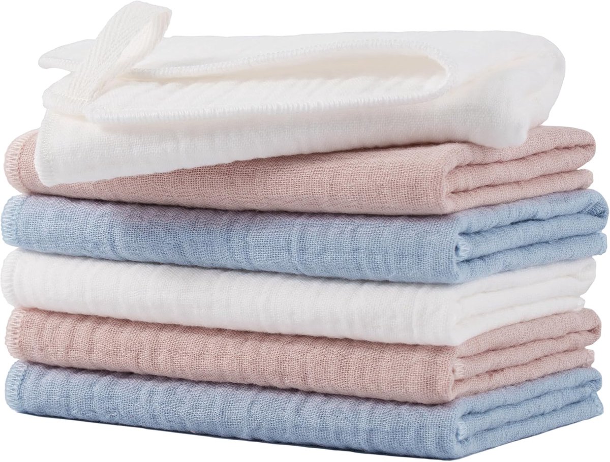 SnelShoppen - Hypoallergene Katoenen Baby Washandjes, Pluisvrij, 25,4 x 25,4 cm, Set van 6, Zacht voor de Huid, Ideaal voor Bad en Verzorging