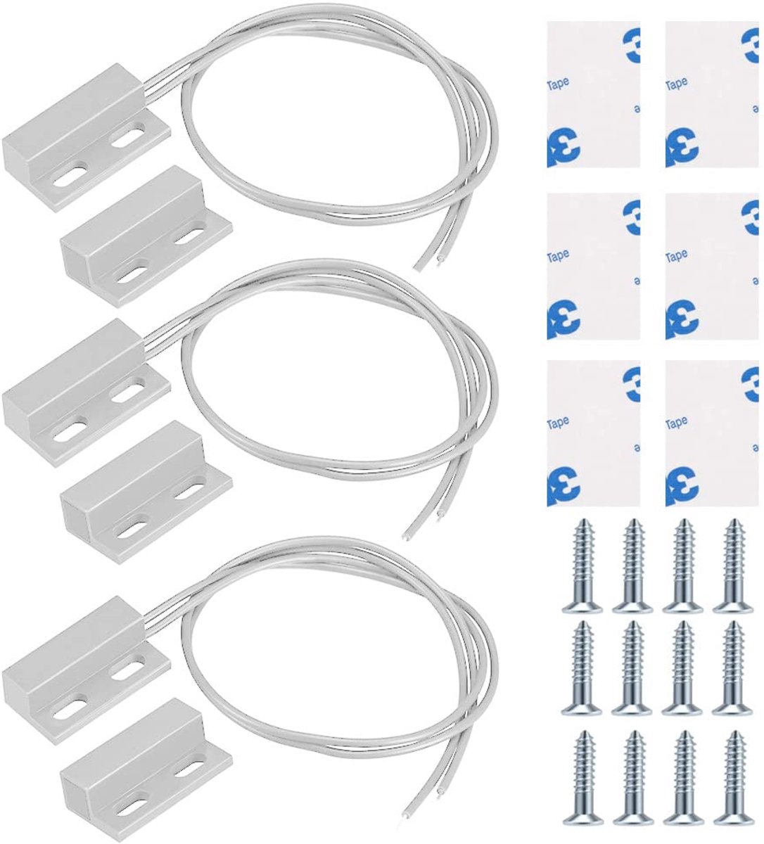 SnelShoppen - 3 Stuks Magnetische Deur Sensor Alarm - Bedrade NC Reed Schakelaar - Wit - Voor Beveiliging Thuis - Inclusief Schroeven en Stickers