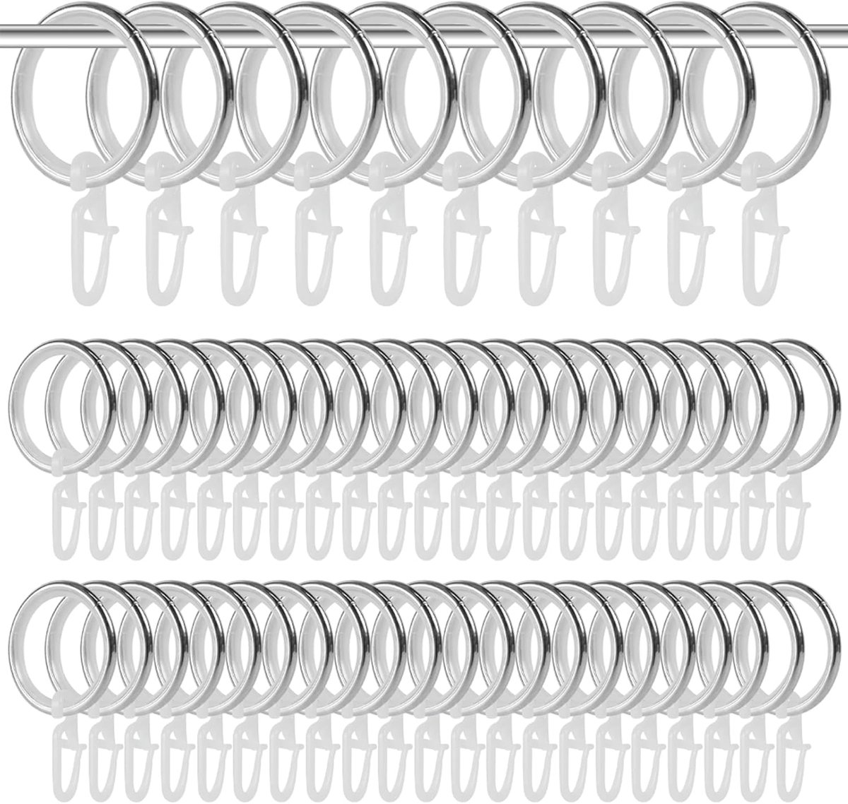 SnelShoppen - Gordijnringen 50 stuks metaal, geluidsarm, binnendiameter 27 mm, gordijnhaken voor gordijnroedes, zilver, ideaal voor woonkamer, slaapka