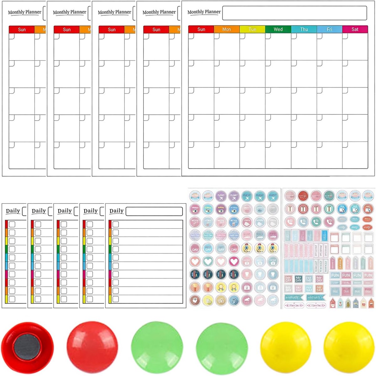 SnelShoppen - 10 stuks Maandplanner Poster 2026, Dagplanner, Wandkalender A4 Staand Formaat, Familieplanner met Stickers en Magneten, Vakantieoverzich